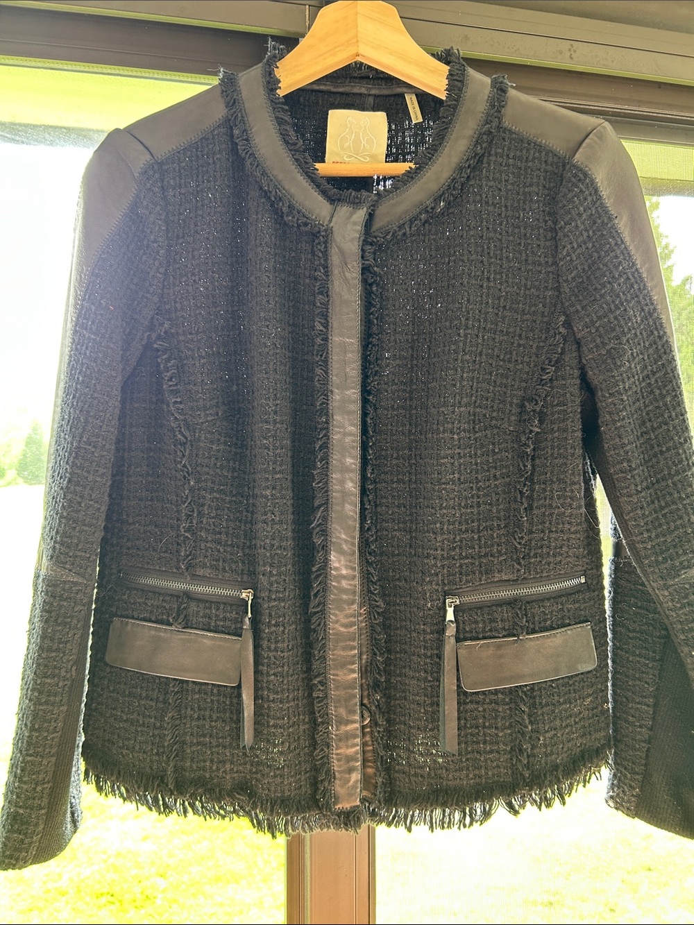 Rebecca Taylor Black Fringe Tweed Zip Jacket